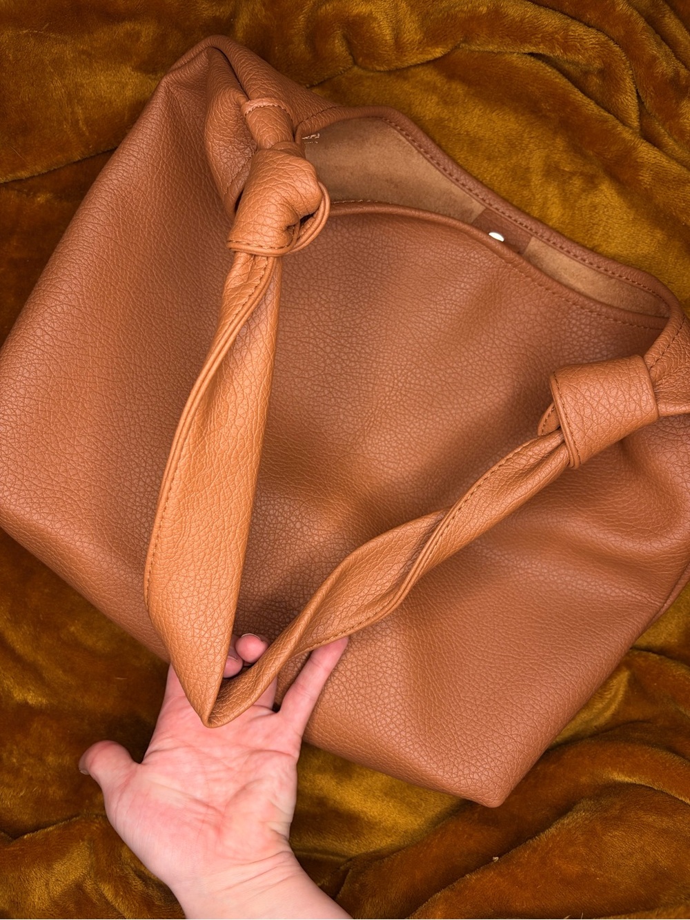 Women's Tan Knot-Handle VEGAN Leather Tote Bag
